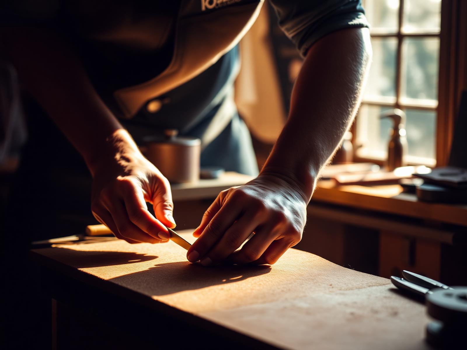 Artigiano italiano al lavoro nel proprio laboratorio Made in Italy